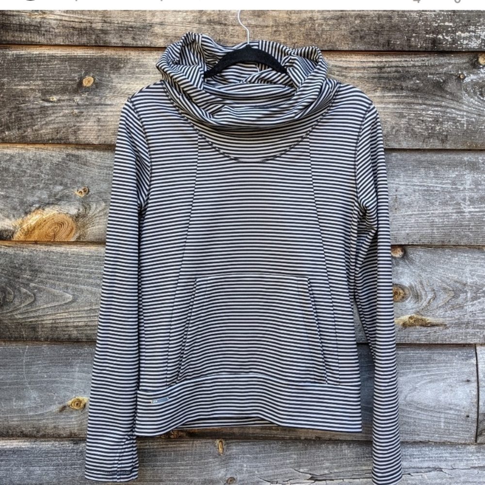 Lole Esma Hoodie Black Stripe Cowl Funnel Hoodie